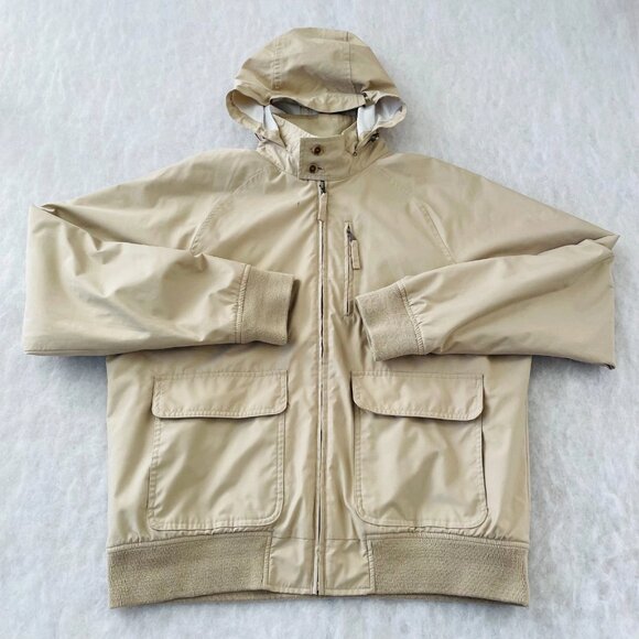 Lands' End Mens Ivory Long Sleeve Full Zip Removable Hooded Chore Jacket Size M - Picture 1 of 11